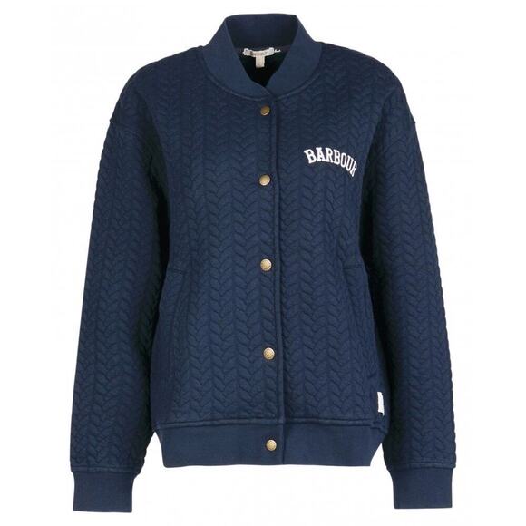 BARBOUR Oversized Chesil Overlay Quilted Jacket Snap Button Navy Blue Size 4 - Picture 3 of 12